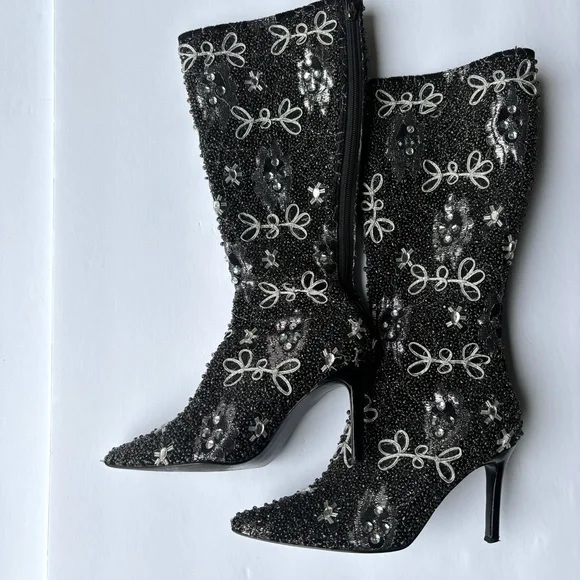 Colin Stuart Embellished Beaded Heeled Boots - Picture 1 of 17